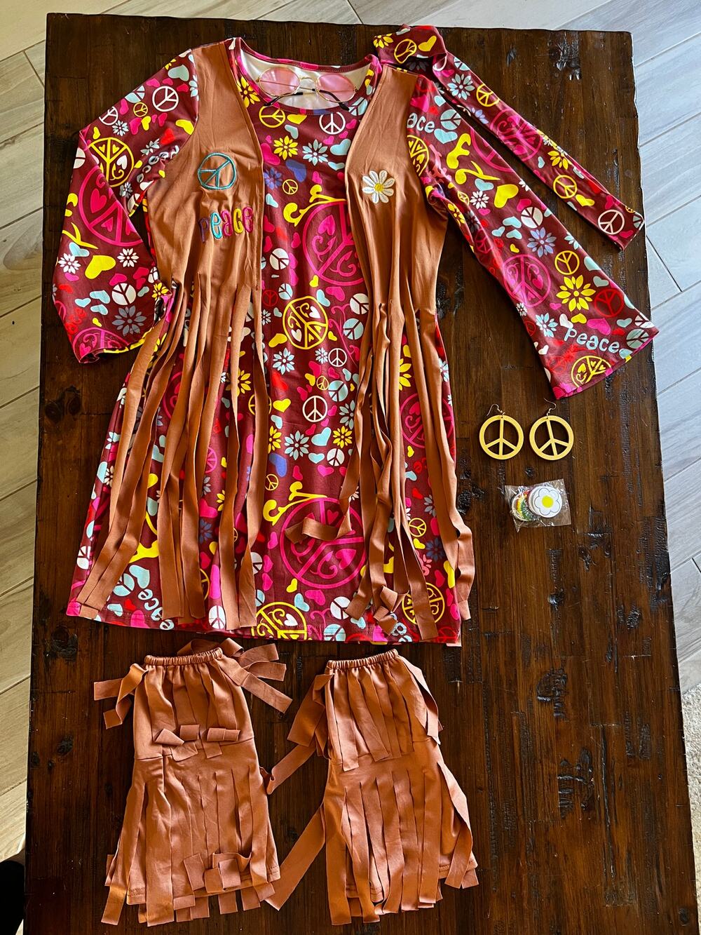 Hippie Costume 70's Dress Groovy Retro 60's Outfit Fringe Girls Large